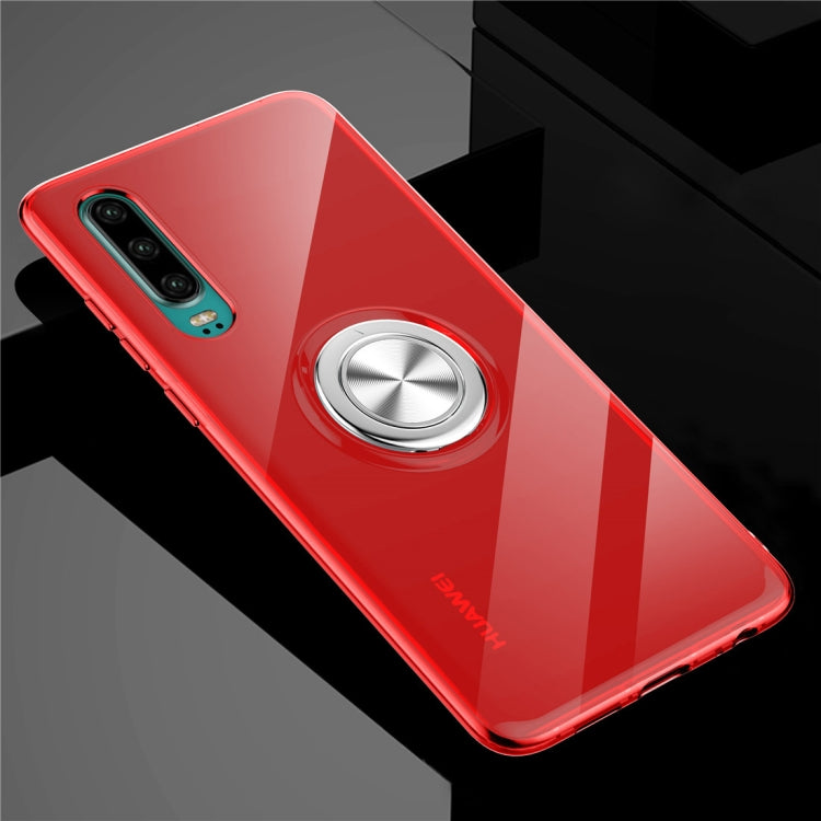 Ultra-thin TPU Protective Case for Huawei P30, with Metal Ring Holder(Red)