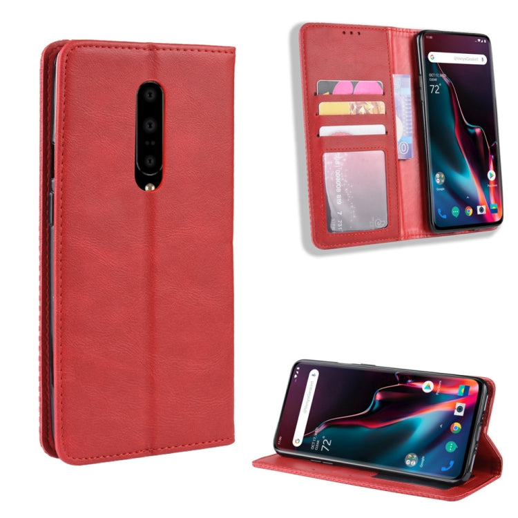 Magnetic Buckle Retro Crazy Horse Texture Horizontal Flip Leather Case for OnePlus 7 Pro, with Holder & Card Slots & Photo Frame