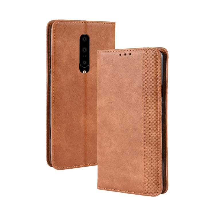 Magnetic Buckle Retro Crazy Horse Texture Horizontal Flip Leather Case for OnePlus 7 Pro, with Holder & Card Slots & Photo Frame