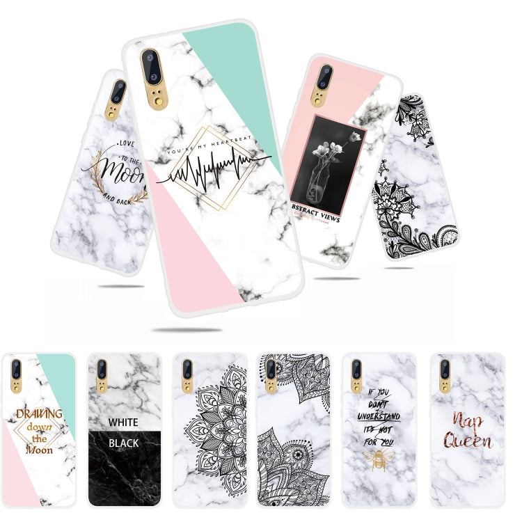 Black and White Text Matte Semi-transparent TPU Marble Phone Case for Huawei P20
