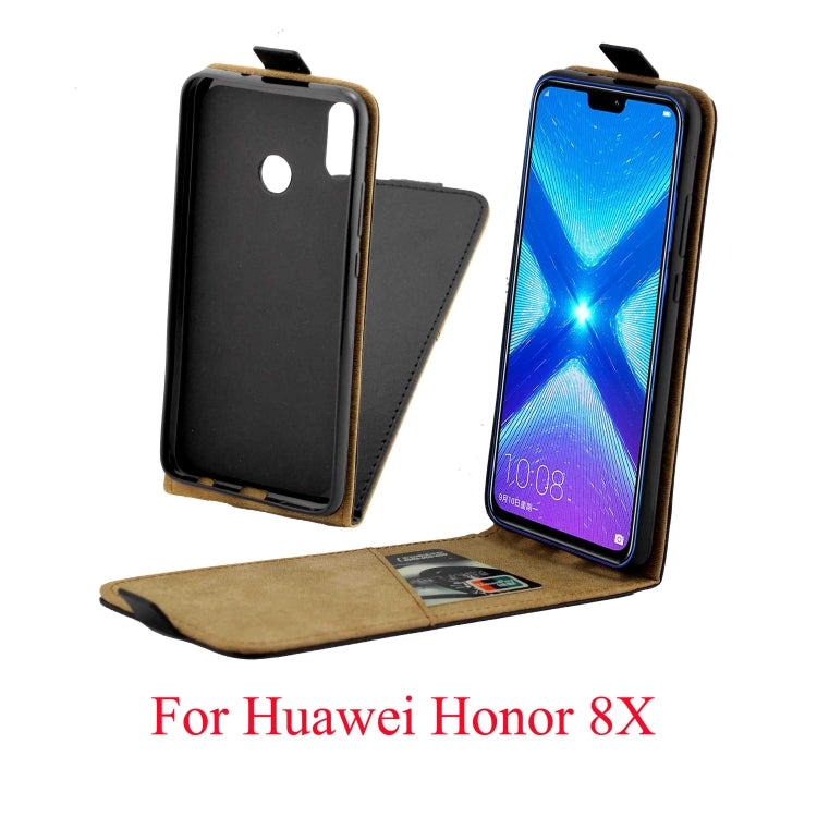 Business Style Vertical Flip TPU Leather Case with Card Slot for Huawei Honor 8X(Black)