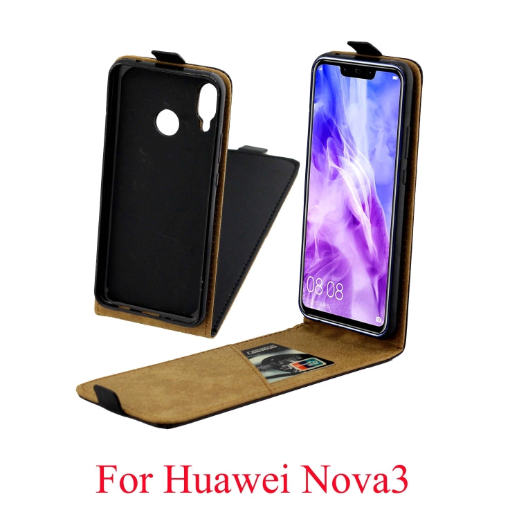 Business Style Vertical Flip PU Leather Case with Card Slot for Huawei Nova 3(Black)