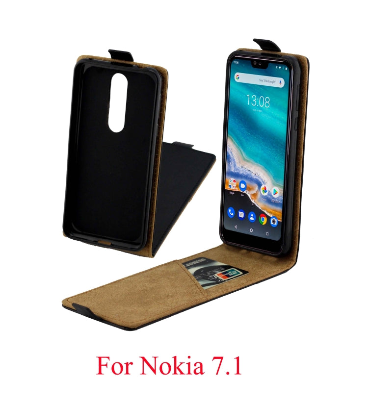Business Style Vertical Flip TPU Leather Case with Card Slot for Nokia 7.1(Black)