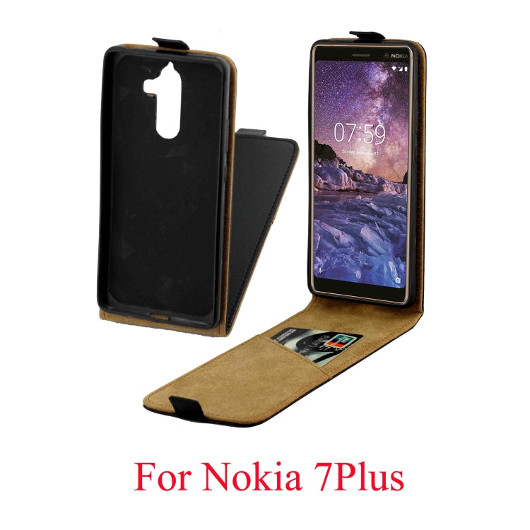 Business Style Vertical Flip TPU Leather Case with Card Slot for Nokia 7 Plus(Black)