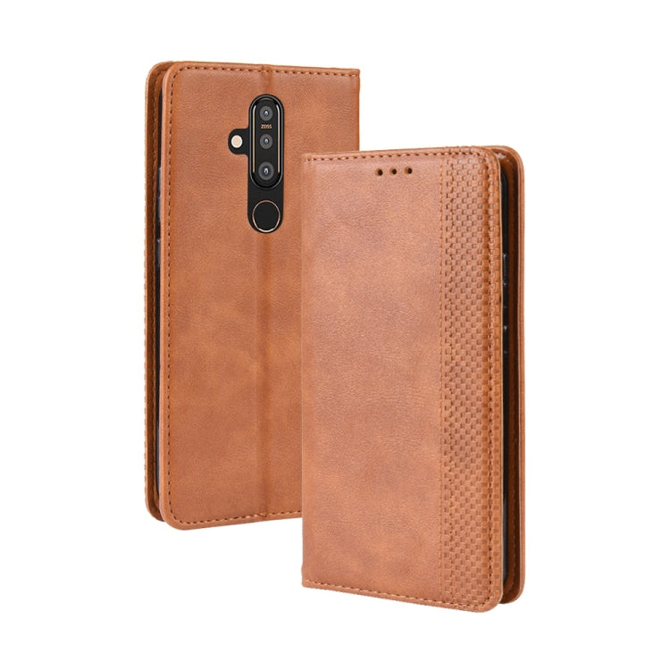 Magnetic Buckle Retro Crazy Horse Texture Horizontal Flip Leather Case for Nokia X71 / 8.1 Plus, with Holder & Card Slots & Photo Frame