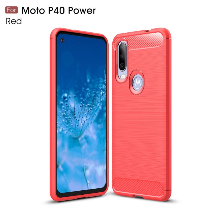 Brushed Texture Carbon Fiber TPU Case for Motorola MOTO P40 Power(Red)