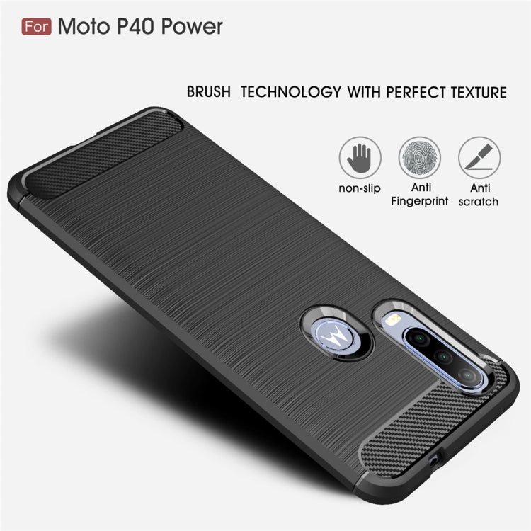 Brushed Texture Carbon Fiber TPU Case for Motorola MOTO P40 Power(Red)