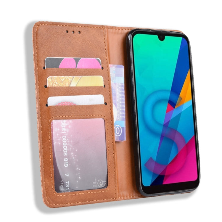 Magnetic Buckle Retro Crazy Horse Texture Horizontal Flip Leather Case for Huawei Y5 (2019), with Holder & Card Slots & Photo Frame