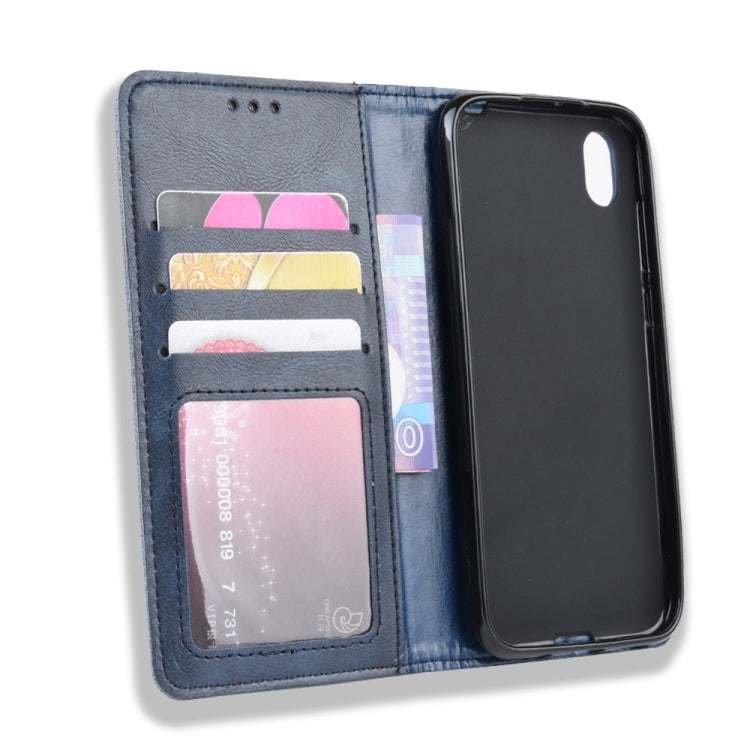 Magnetic Buckle Retro Crazy Horse Texture Horizontal Flip Leather Case for Huawei Y5 (2019), with Holder & Card Slots & Photo Frame