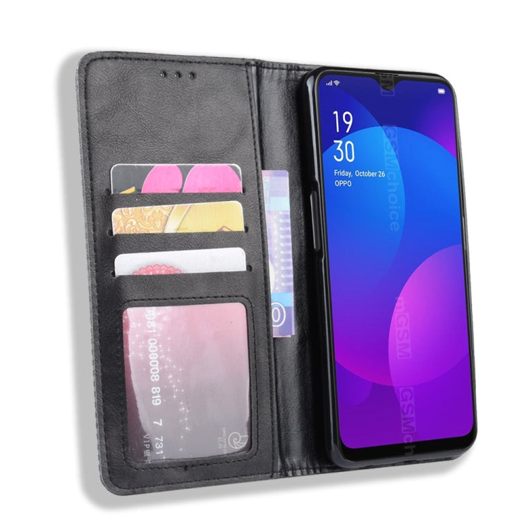 Magnetic Buckle Retro Crazy Horse Texture Horizontal Flip Leather Case for Oppo F11 , with Holder & Card Slots & Photo Frame