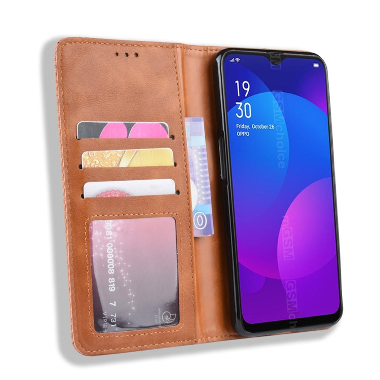 Magnetic Buckle Retro Crazy Horse Texture Horizontal Flip Leather Case for Oppo F11 , with Holder & Card Slots & Photo Frame