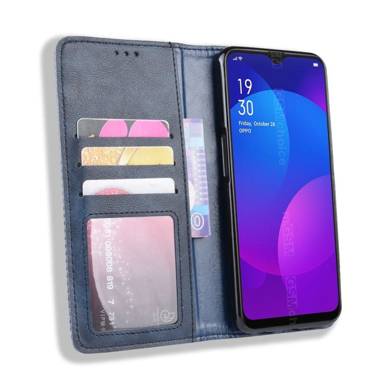 Magnetic Buckle Retro Crazy Horse Texture Horizontal Flip Leather Case for Oppo F11 , with Holder & Card Slots & Photo Frame