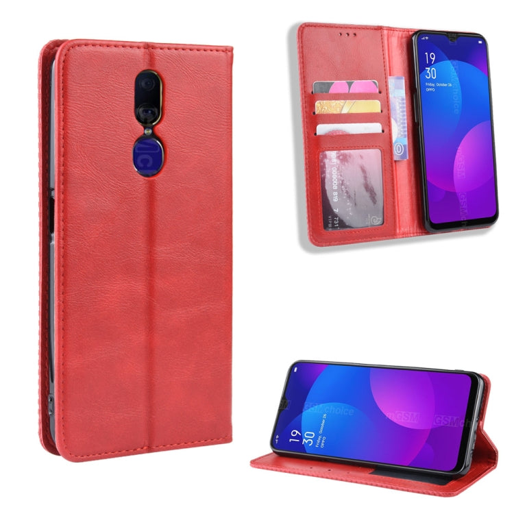 Magnetic Buckle Retro Crazy Horse Texture Horizontal Flip Leather Case for Oppo F11 , with Holder & Card Slots & Photo Frame