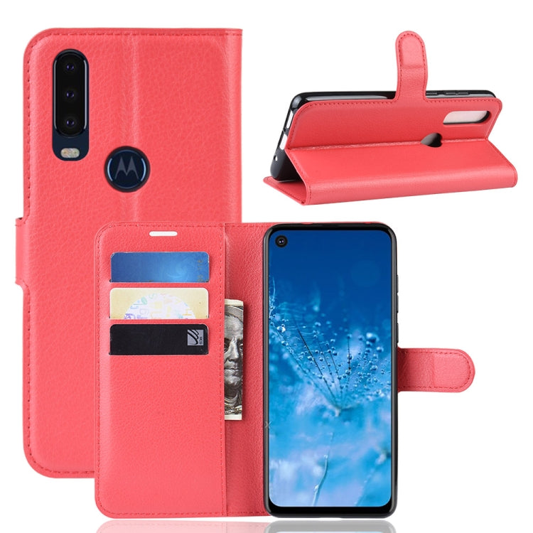 Litchi Skin PU Leather Wallet Stand Mobile Casing for Motorola Moto P40 Power