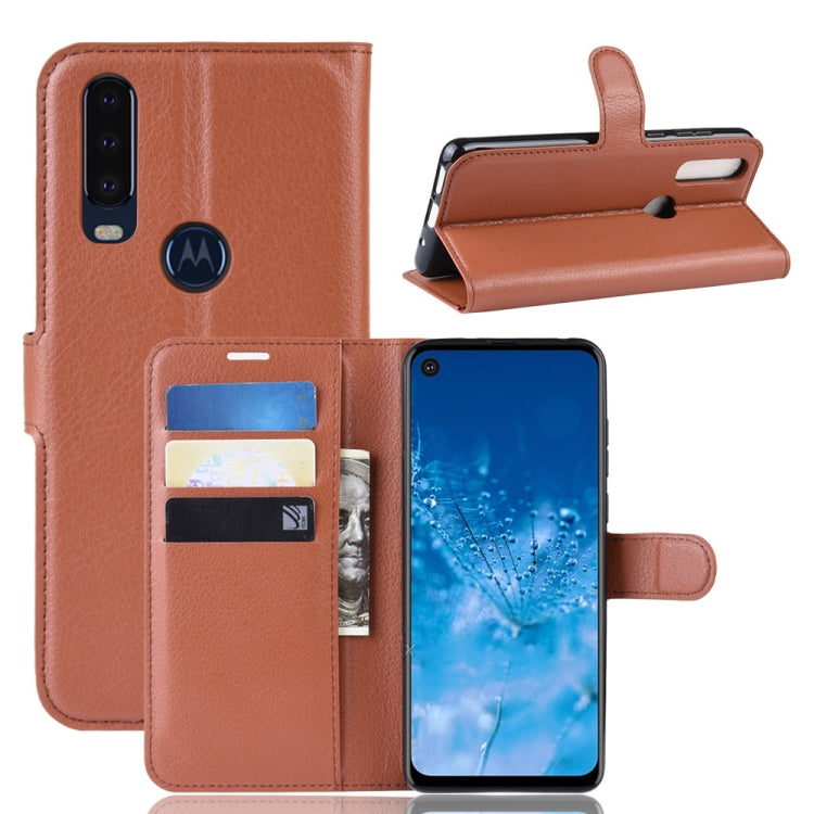 Litchi Skin PU Leather Wallet Stand Mobile Casing for Motorola Moto P40 Power