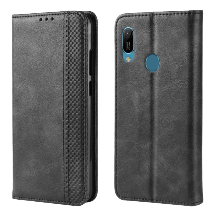 Magnetic Buckle Retro Crazy Horse Texture Horizontal Flip Leather Case for Huawei Y6 (2019), with Holder & Card Slots & Photo Frame