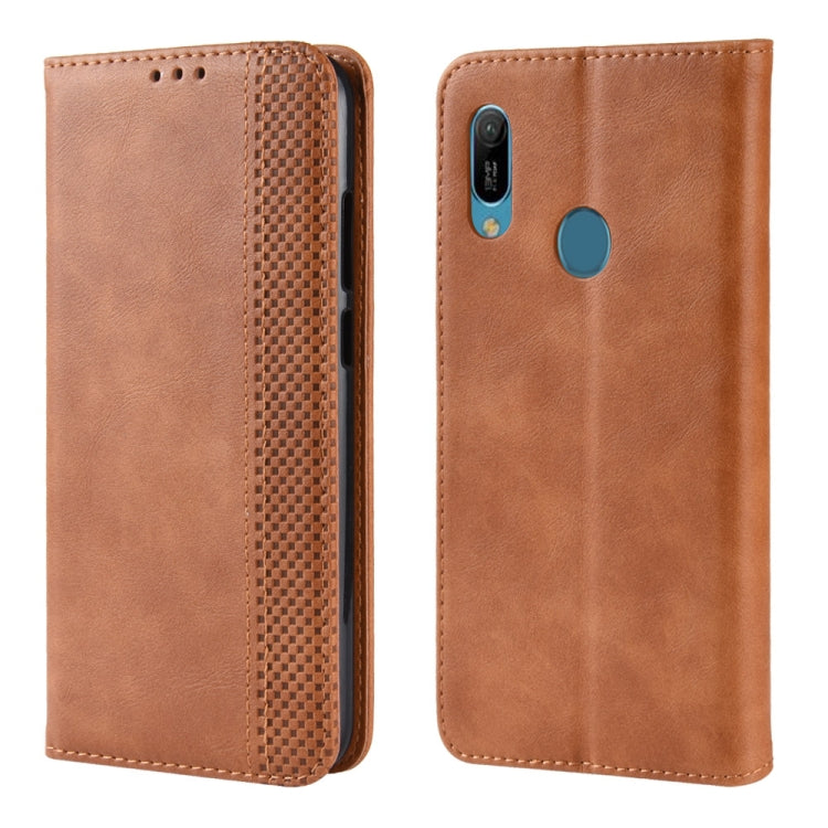 Magnetic Buckle Retro Crazy Horse Texture Horizontal Flip Leather Case for Huawei Y6 (2019), with Holder & Card Slots & Photo Frame