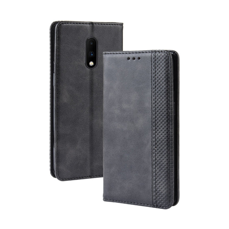 Magnetic Buckle Retro Crazy Horse Texture Horizontal Flip Leather Case for OnePlus 7, with Holder & Card Slots & Photo Frame