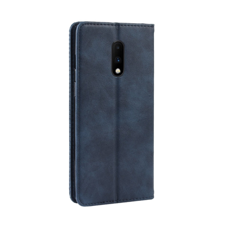 Magnetic Buckle Retro Crazy Horse Texture Horizontal Flip Leather Case for OnePlus 7, with Holder & Card Slots & Photo Frame