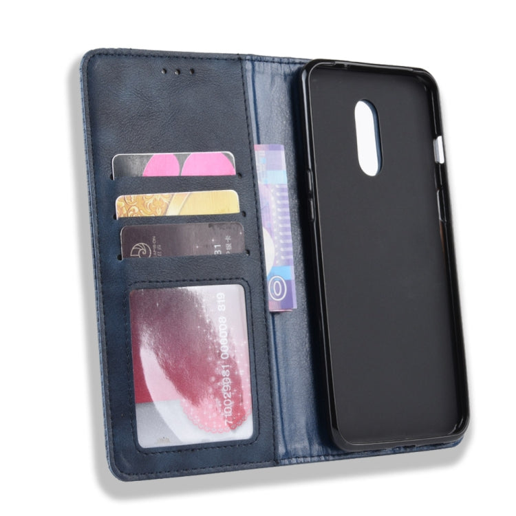 Magnetic Buckle Retro Crazy Horse Texture Horizontal Flip Leather Case for OnePlus 7, with Holder & Card Slots & Photo Frame