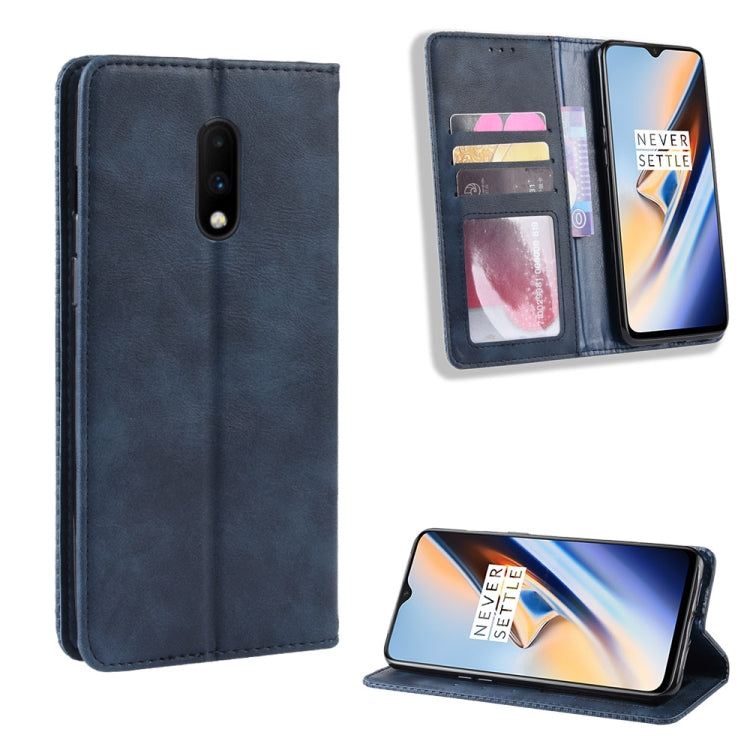 Magnetic Buckle Retro Crazy Horse Texture Horizontal Flip Leather Case for OnePlus 7, with Holder & Card Slots & Photo Frame