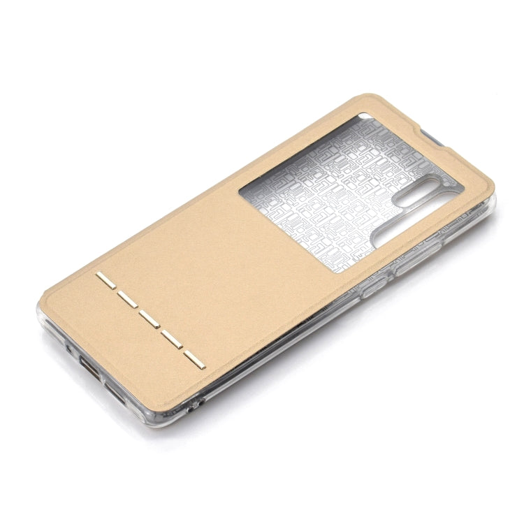 Golden Beach Intelligent Answering Brings Electric Display Window with Bracket Left and Right Flip Cover Leather Case For Huawei P30 Pro