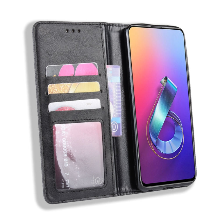 Magnetic Buckle Retro Crazy Horse Texture Horizontal Flip Leather Case for Asus Zenfone 6 ZS630KL, with Holder & Card Slots & Photo Frame