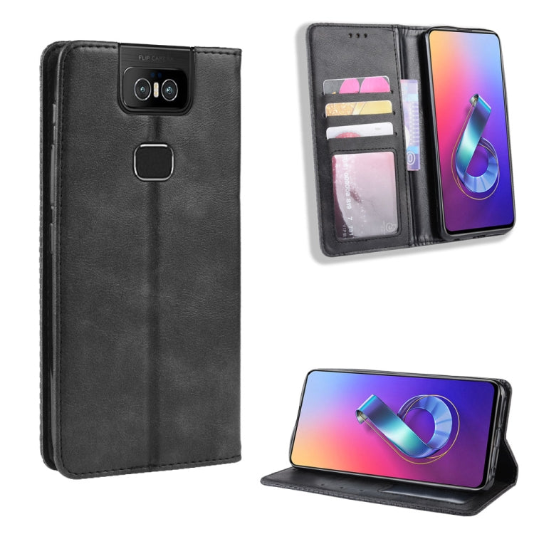 Magnetic Buckle Retro Crazy Horse Texture Horizontal Flip Leather Case for Asus Zenfone 6 ZS630KL, with Holder & Card Slots & Photo Frame