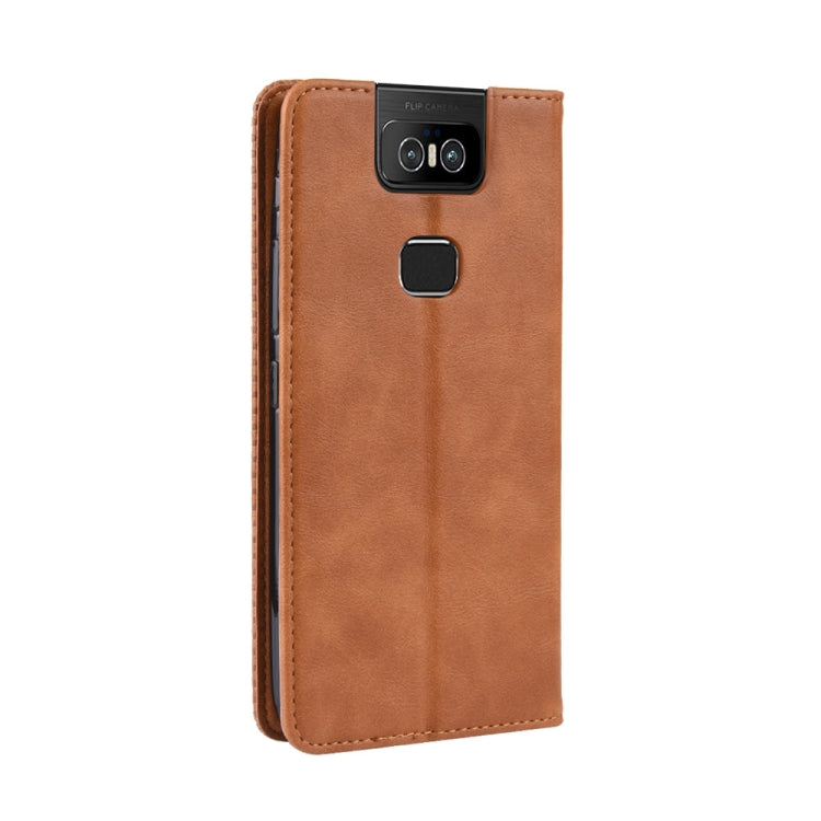Magnetic Buckle Retro Crazy Horse Texture Horizontal Flip Leather Case for Asus Zenfone 6 ZS630KL, with Holder & Card Slots & Photo Frame