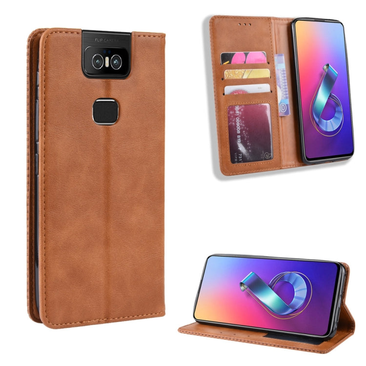 Magnetic Buckle Retro Crazy Horse Texture Horizontal Flip Leather Case for Asus Zenfone 6 ZS630KL, with Holder & Card Slots & Photo Frame