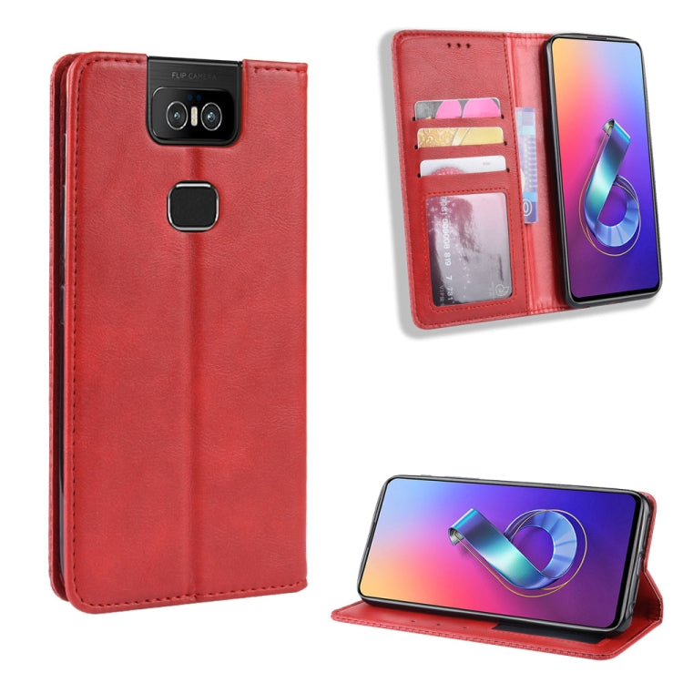 Magnetic Buckle Retro Crazy Horse Texture Horizontal Flip Leather Case for Asus Zenfone 6 ZS630KL, with Holder & Card Slots & Photo Frame