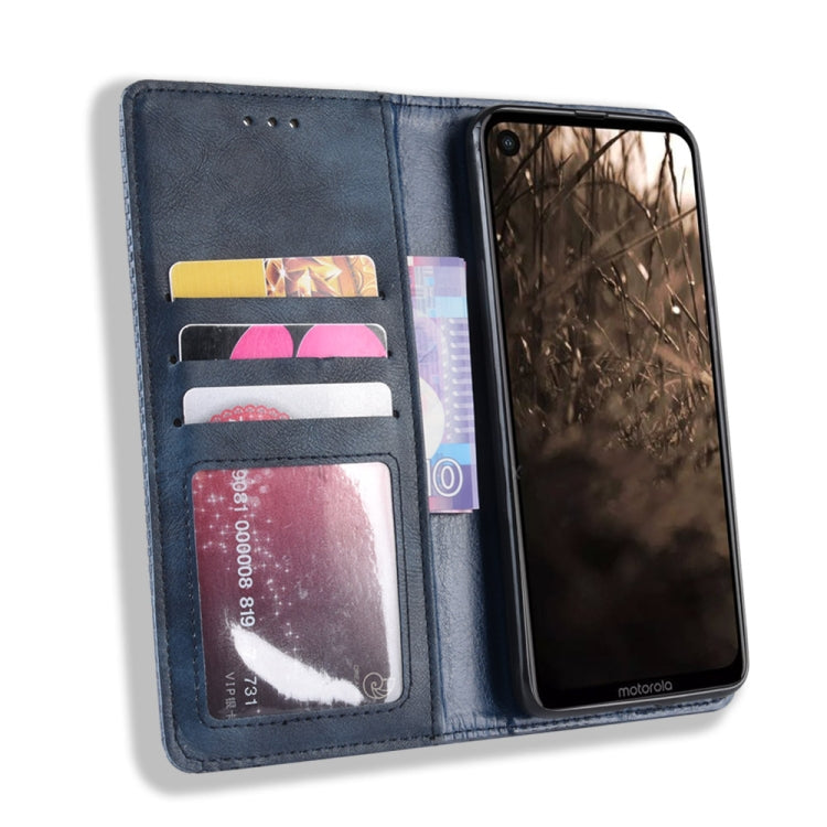 Magnetic Buckle Retro Crazy Horse Texture Horizontal Flip Leather Case for Motorola MOTO One Vision, with Holder & Card Slots & Photo Frame