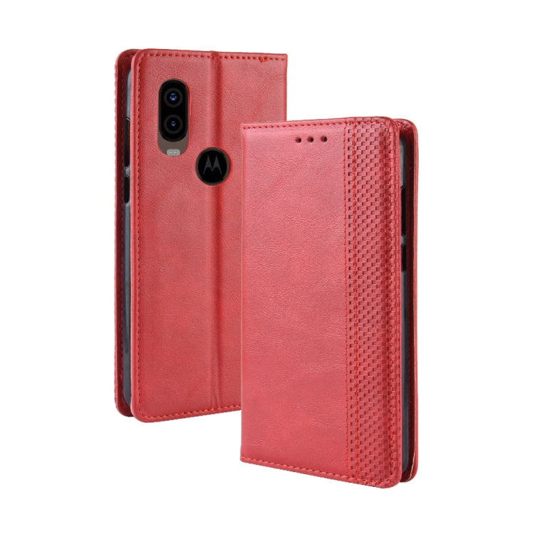 Magnetic Buckle Retro Crazy Horse Texture Horizontal Flip Leather Case for Motorola MOTO One Vision, with Holder & Card Slots & Photo Frame