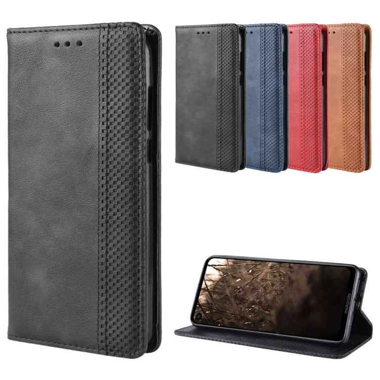 Magnetic Buckle Retro Crazy Horse Texture Horizontal Flip Leather Case for Motorola MOTO One Vision, with Holder & Card Slots & Photo Frame