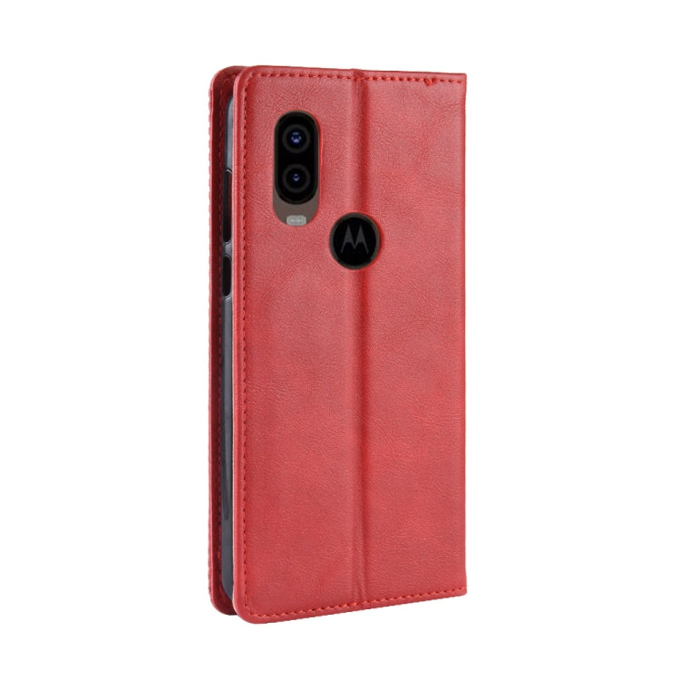 Magnetic Buckle Retro Crazy Horse Texture Horizontal Flip Leather Case for Motorola MOTO One Vision, with Holder & Card Slots & Photo Frame