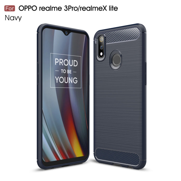 Brushed Texture Carbon Fiber TPU Case for OPPO Realme 3 Pro / Realme X Lite(Navy Blue)