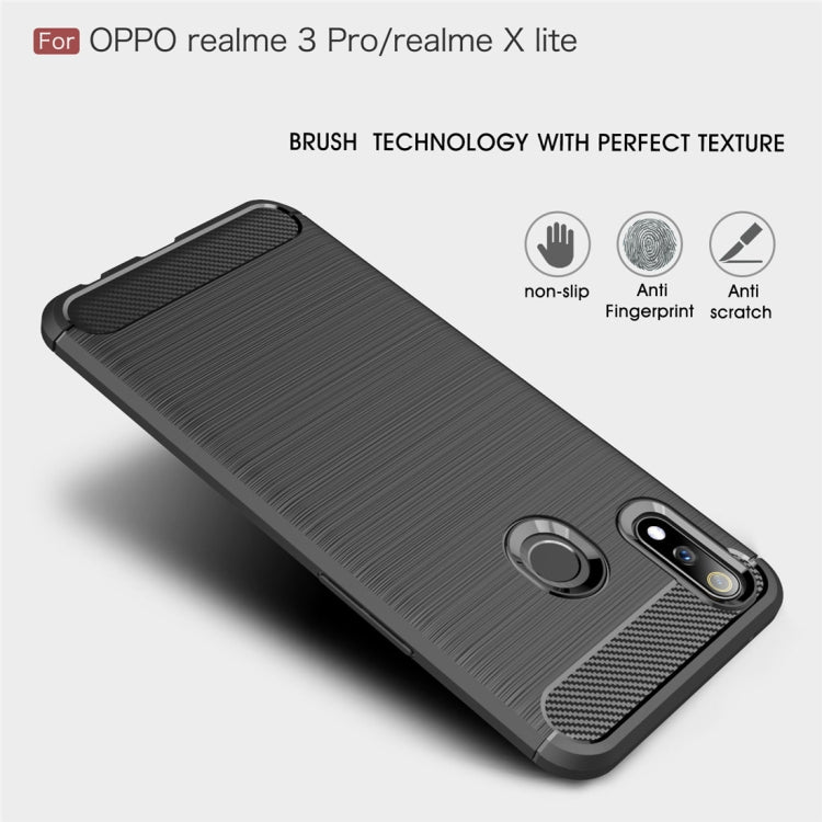 Brushed Texture Carbon Fiber TPU Case for OPPO Realme 3 Pro / Realme X Lite(Navy Blue)