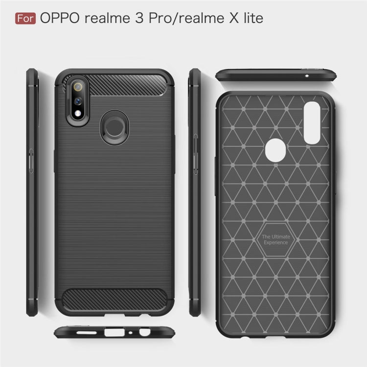 Brushed Texture Carbon Fiber TPU Case for OPPO Realme 3 Pro / Realme X Lite(Navy Blue)
