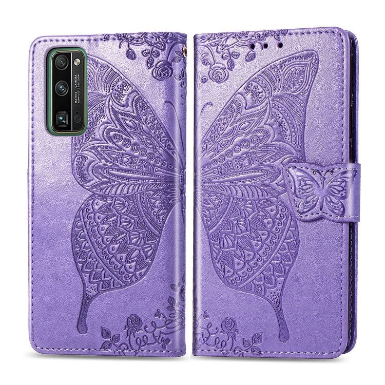 For Huawei Honor 30 Pro Butterfly Love Flower Embossed Horizontal Flip Leather Case with Bracket / Card Slot / Wallet / Lanyard