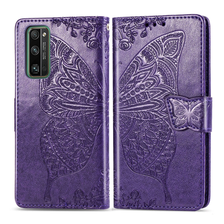 For Huawei Honor 30 Pro Butterfly Love Flower Embossed Horizontal Flip Leather Case with Bracket / Card Slot / Wallet / Lanyard