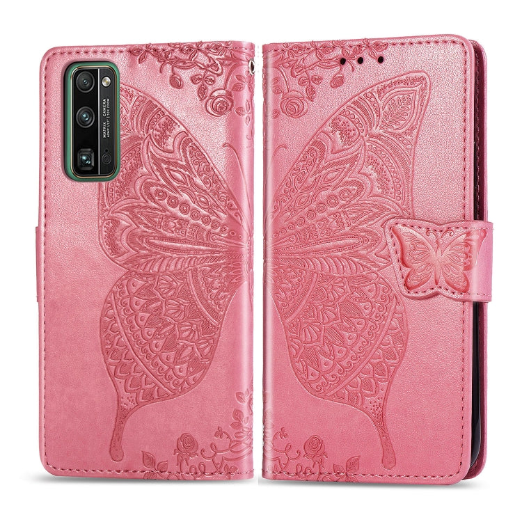 For Huawei Honor 30 Pro Butterfly Love Flower Embossed Horizontal Flip Leather Case with Bracket / Card Slot / Wallet / Lanyard