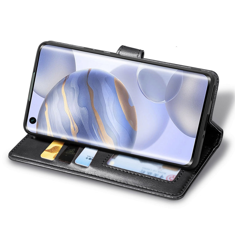 Huawei Honor 30 Pro Retro Solid Color Leather Buckle Phone Case with Lanyard & Photo Frame & Card Slot & Wallet & Stand Function