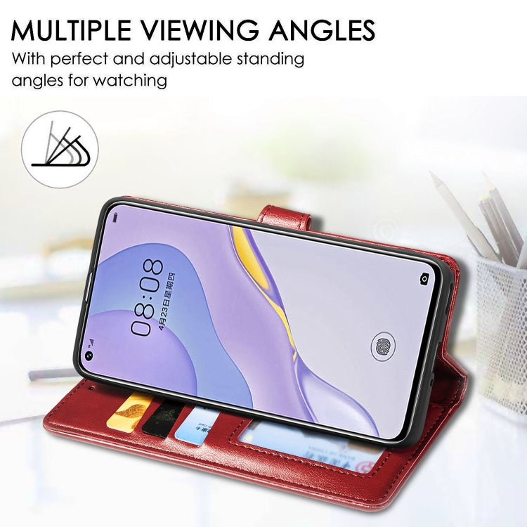 For Huawei Nova 7 Retro Solid Color Leather Buckle Phone Case with Lanyard & Photo Frame & Card Slot & Wallet & Stand Function