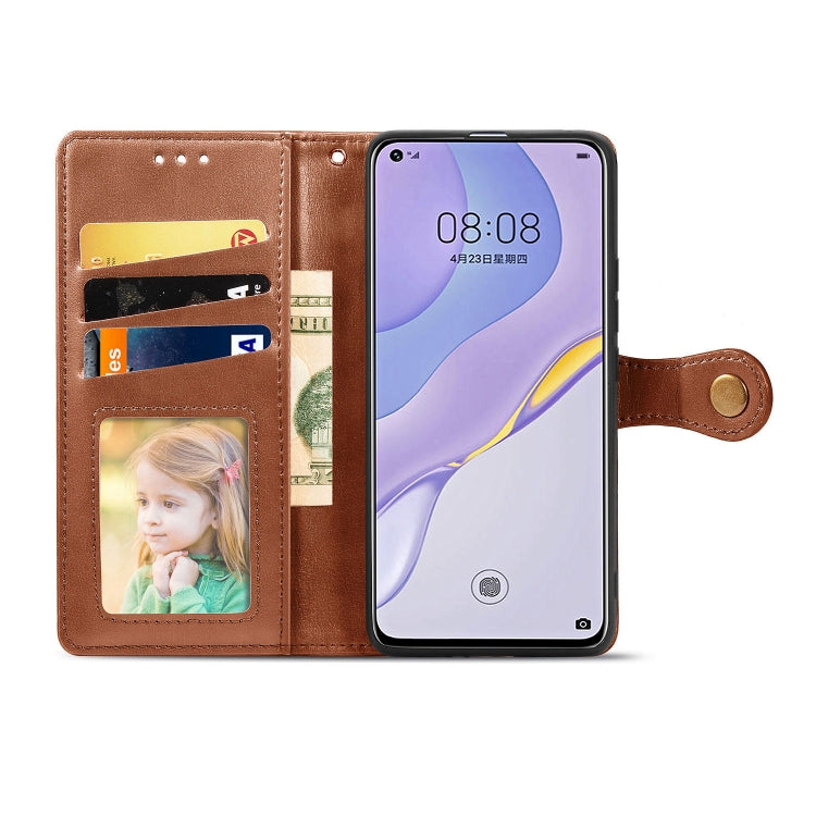 For Huawei Nova 7 Pro Retro Solid Color Leather Buckle Phone Case with Lanyard & Photo Frame & Card Slot & Wallet & Stand Function