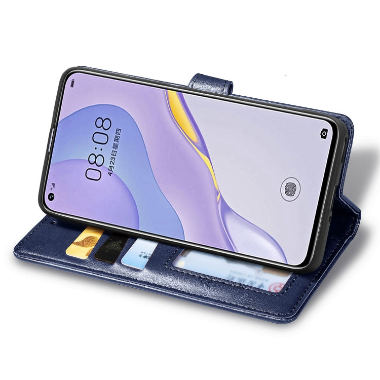 For Huawei Nova 7 Pro Retro Solid Color Leather Buckle Phone Case with Lanyard & Photo Frame & Card Slot & Wallet & Stand Function