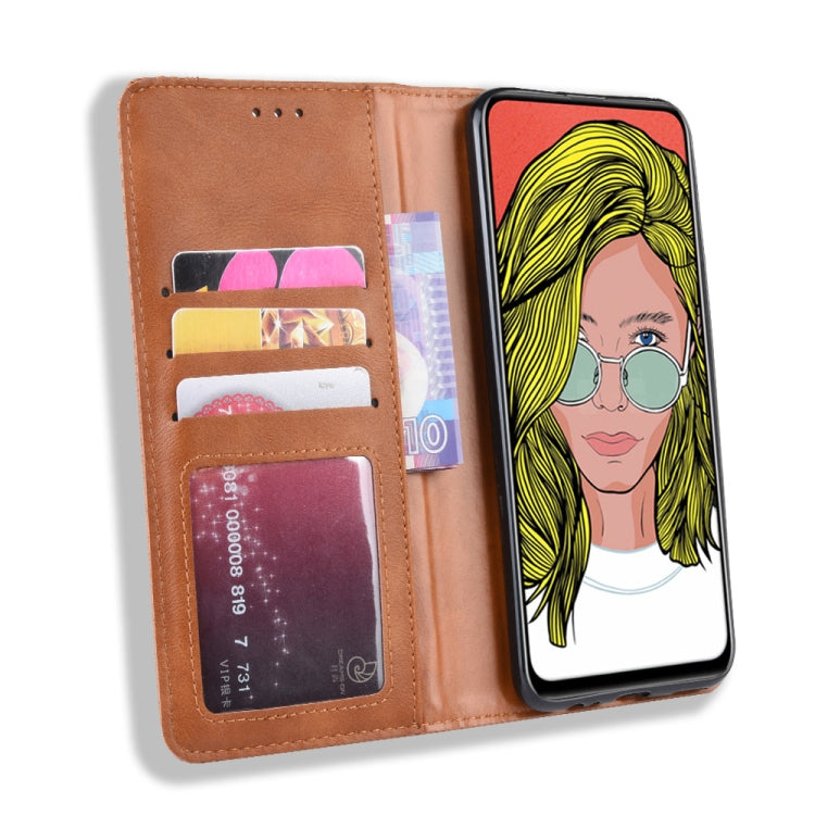 Magnetic Buckle Retro Crazy Horse Texture Horizontal Flip Leather Case for Huawei P Smart Z , with Holder & Card Slots & Photo Frame
