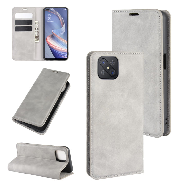 For Oppo A92s Retro-skin Business Magnetic Suction Leather Case with Holder & Card Slots & Wallet