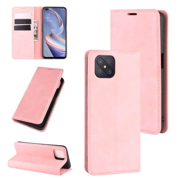 For Oppo A92s Retro-skin Business Magnetic Suction Leather Case with Holder & Card Slots & Wallet