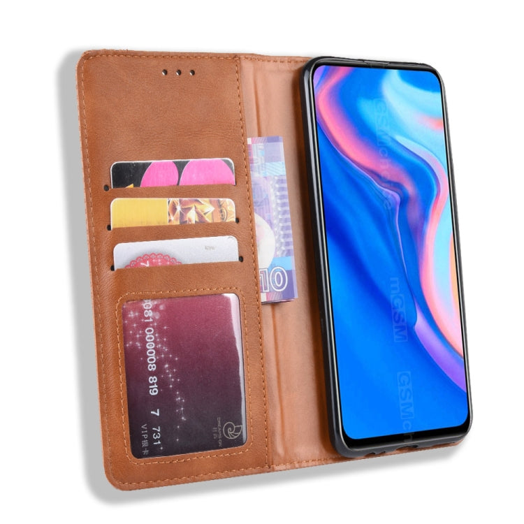 For Huawei Y9 Prime 2019 Magnetic Buckle Retro Crazy Horse Texture Horizontal Flip Leather Case with Holder & Card Slots & Photo Frame