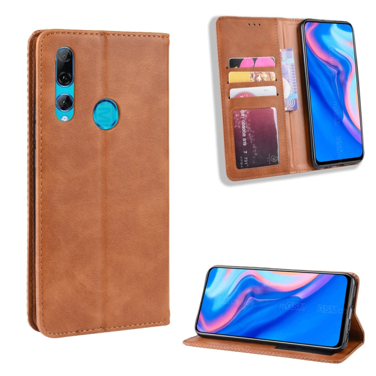 For Huawei Y9 Prime 2019 Magnetic Buckle Retro Crazy Horse Texture Horizontal Flip Leather Case with Holder & Card Slots & Photo Frame